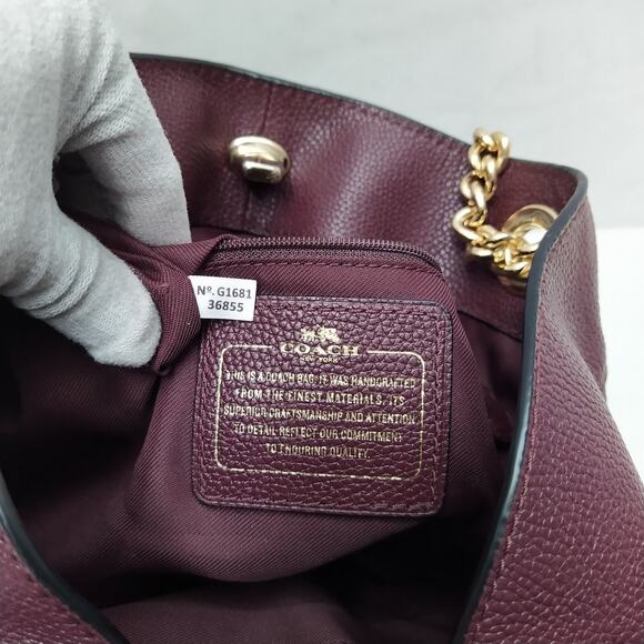 Coach Edie Purple Pebbled Leather Turnlock Chain Strap Shoulder Bag - Picture 12 of 16